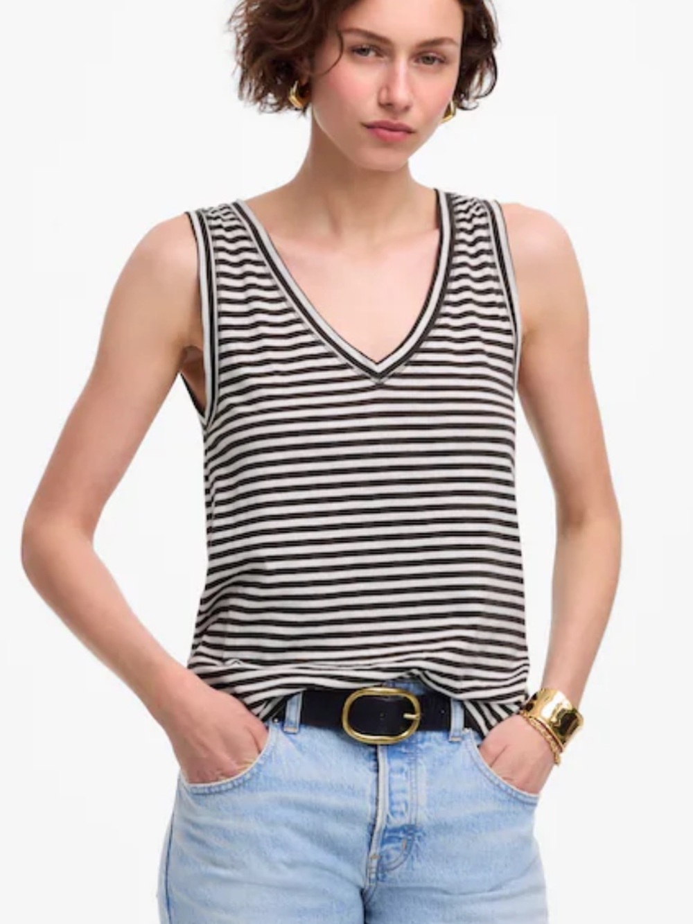 Grace Black & White Striped V-Neck Tank Top
